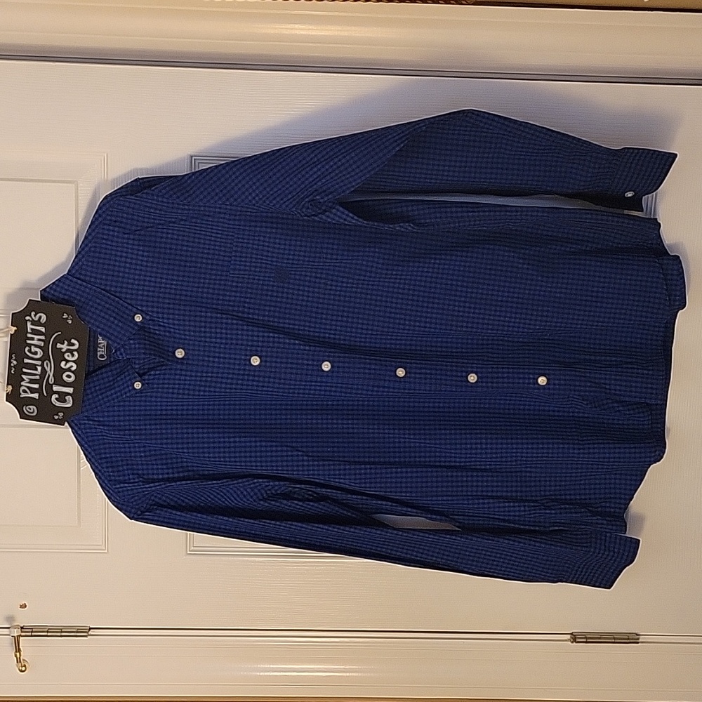 Chaps Large Dress Shirt Long Sleeve Blue Black Check